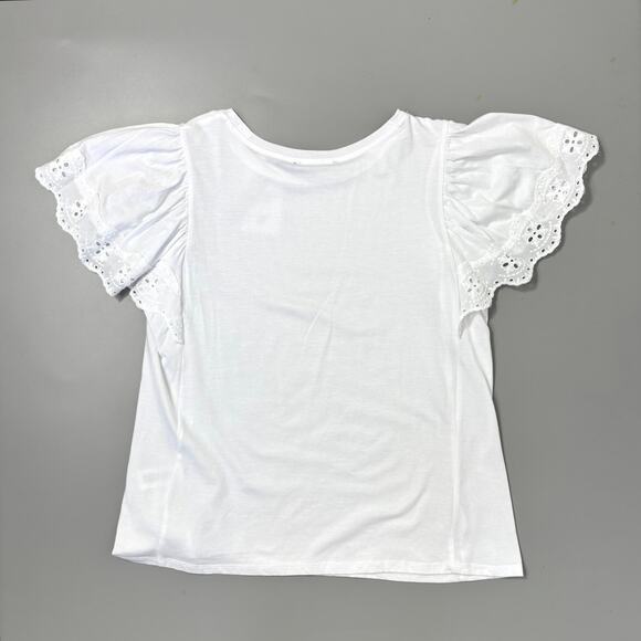 Tahari Crochet Lace Short Flutter Sleeves White Eyelet - Picture 7 of 7